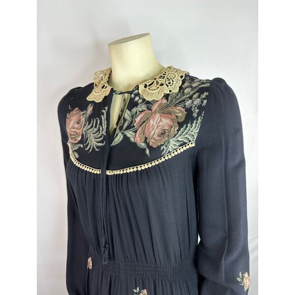 Vintage Boho Cactus N.Y.C Label Crochet Black Hippie Floral Pink Dress size 7 - Picture 9 of 13